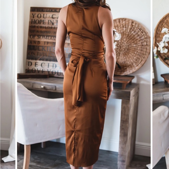 Brown satin cut out dress - Picture 6 of 6